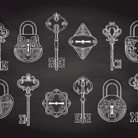 Set of hand drawn vintage locks and keys on the chalkboard. Vector illustration Set of hand drawn vintage locks and keys on the chalkboard. Vector illustration